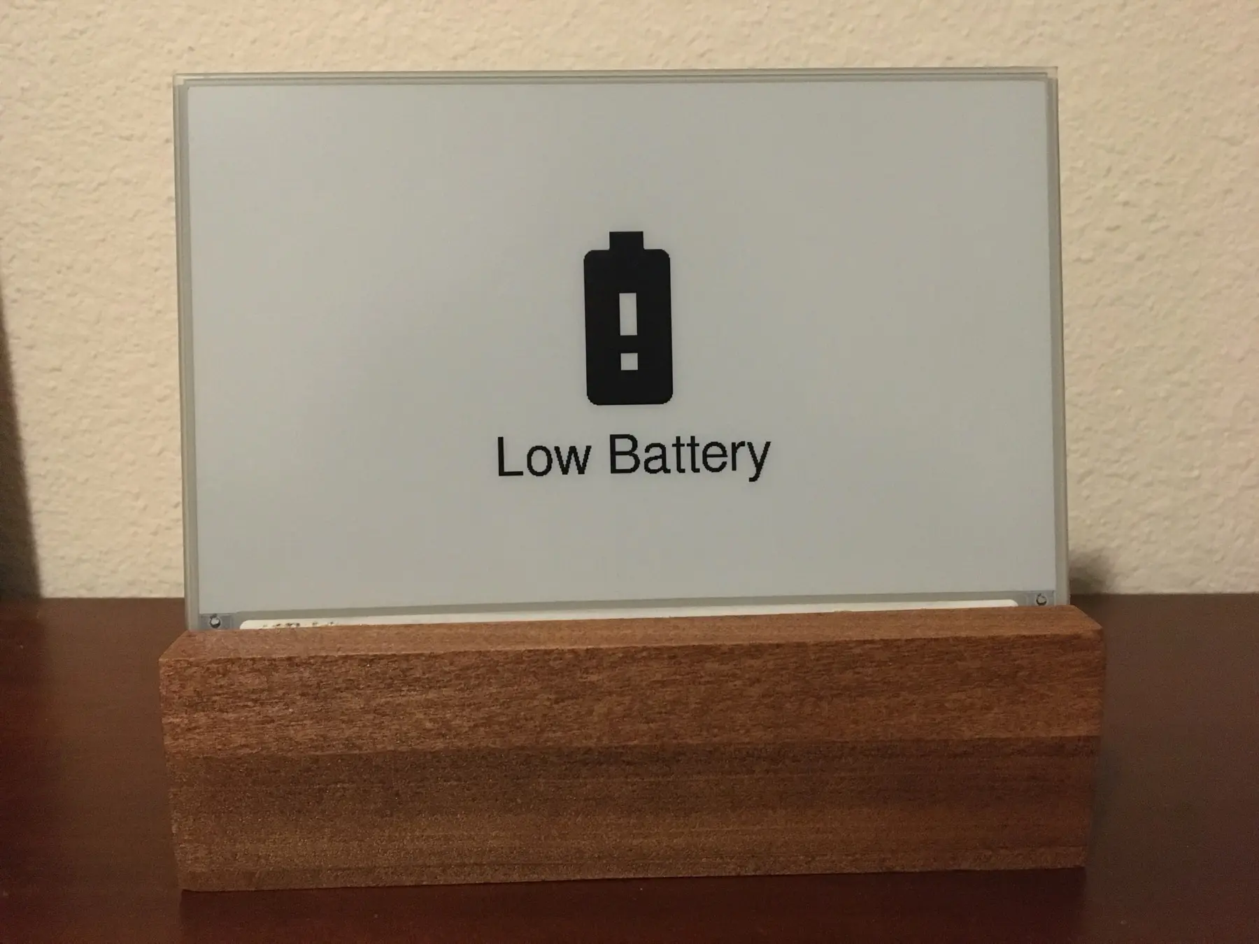 The upstream low-battery screen is a useful example of a readable failure state.