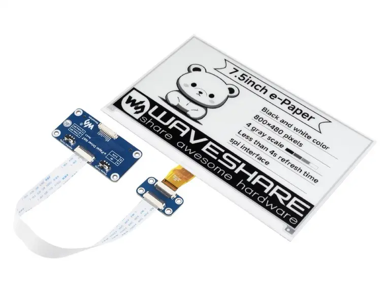 Waveshare 7.5-inch e-Paper HAT hardware reference; this is a manufacturer photo, not David Bird’s finished project.