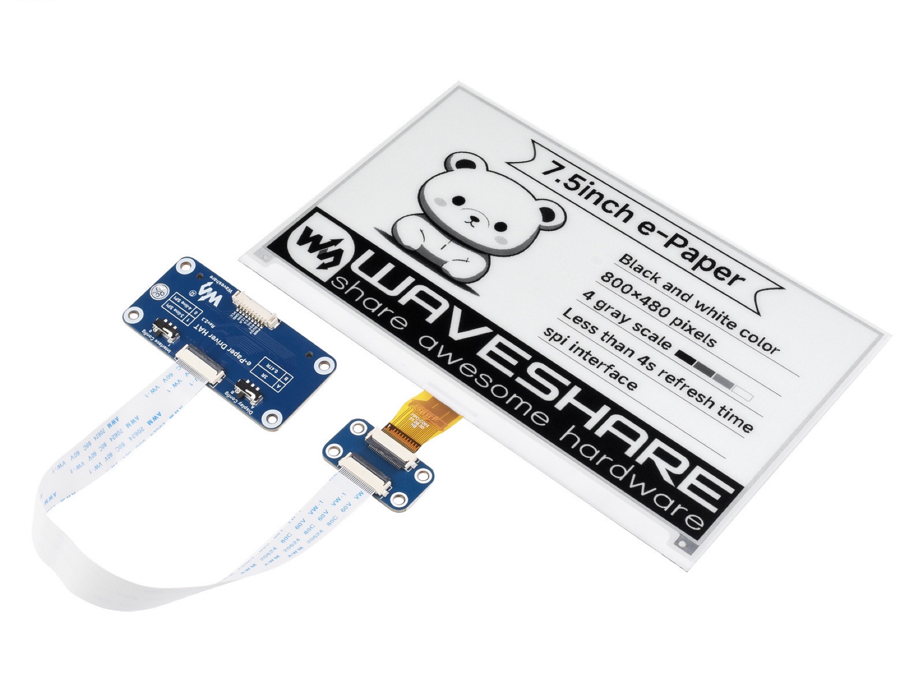 Waveshare 7.5-inch e-Paper HAT hardware reference; this is a manufacturer photo, not David Bird’s finished project.
