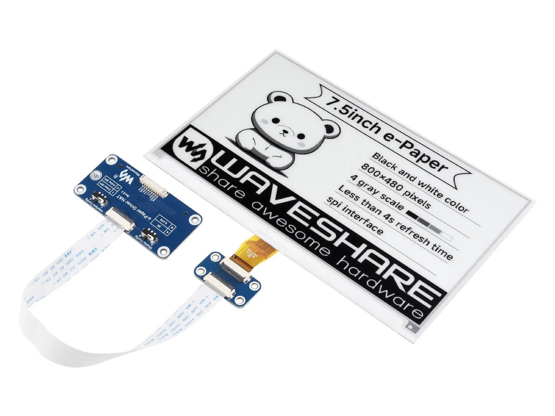 Waveshare 7.5-inch e-Paper HAT hardware reference; this is a manufacturer photo, not David Bird’s finished project.