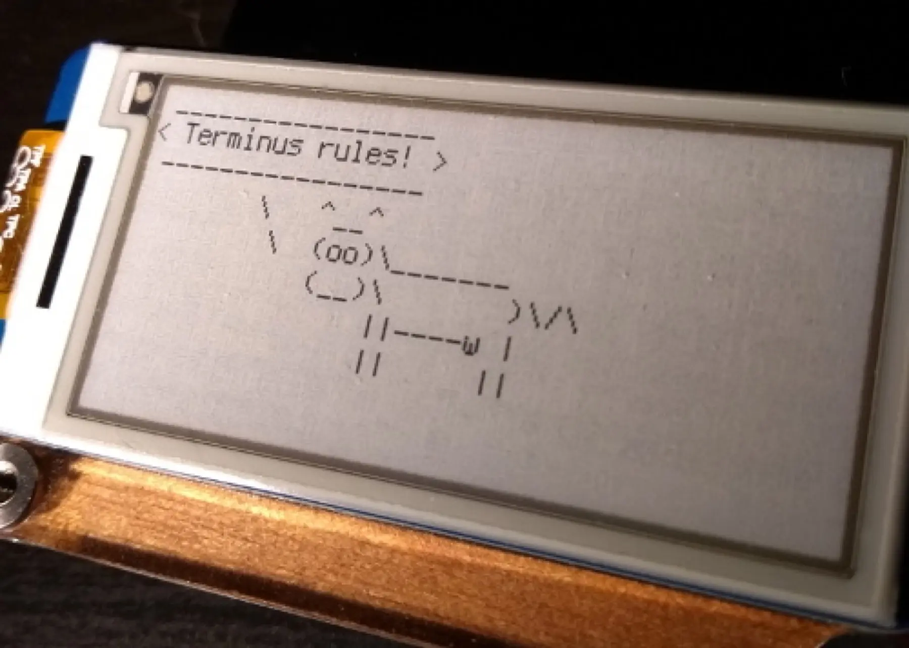 The original terminal view illustrates why font choice and line spacing matter on e-paper.