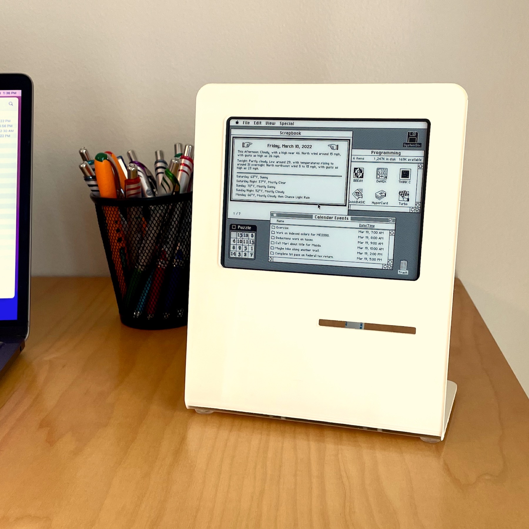 The author’s original SystemSix display in its Macintosh-inspired enclosure.