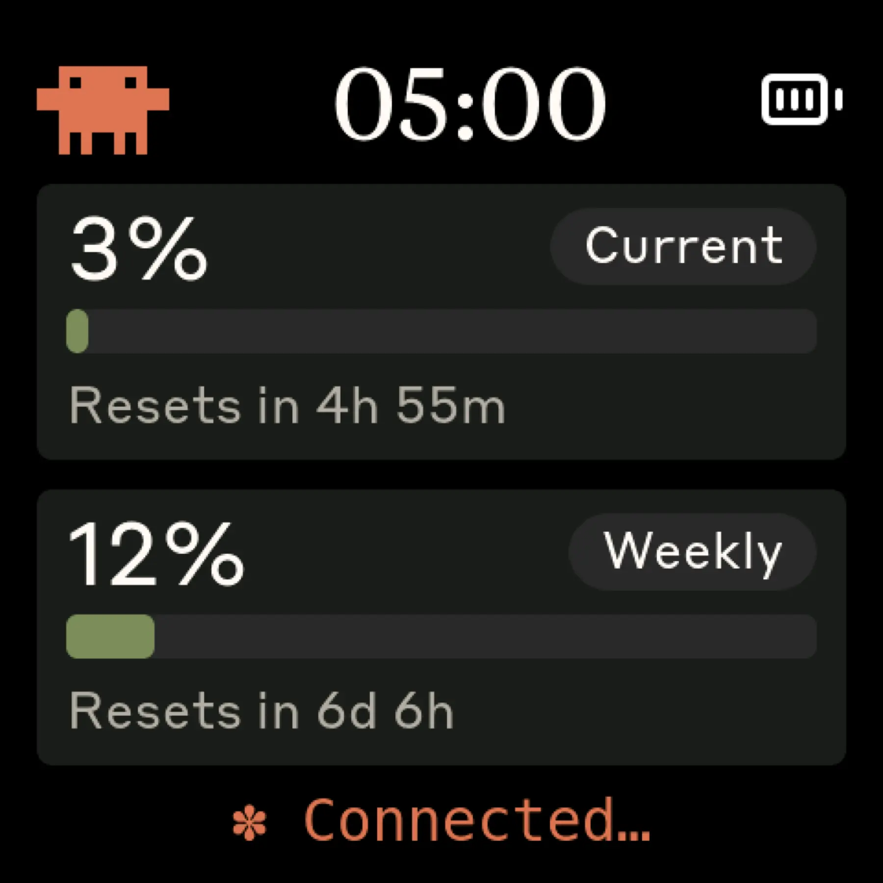 The upstream usage screen shows the project’s compact information layout; values are example data.